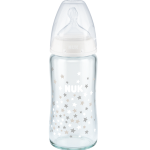 Μπιμπερό Γυάλινο Nuk First Choice Temperature Control Με Θηλή Σιλικόνης 0-6m 240ml Λευκά Αστεράκια Μπιμπερό Γυάλινο Nuk First Choice Temperature Control Με Θηλή Σιλικόνης 0-6m 240ml Λευκά Αστεράκια