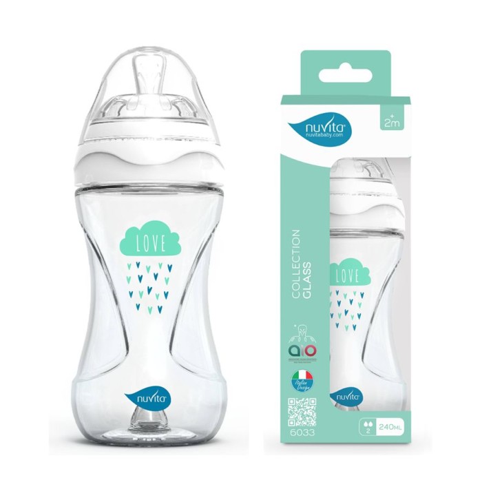 Μπιμπερό Γυάλινο Anticolic 6033 White 240ml 2m+ Nuvita