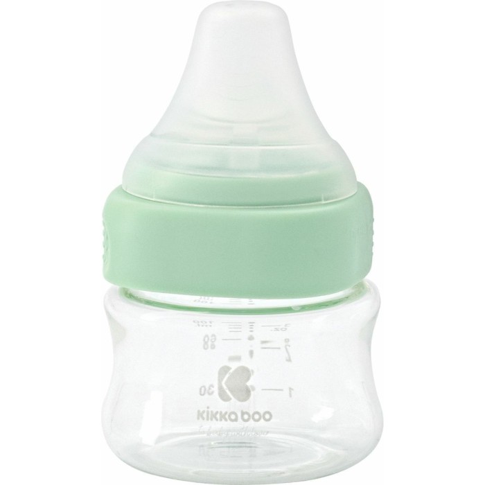 Mπιμπερό Γυάλινο Με Ασύμμετρη Θηλή Σιλικόνης 100ml Mint Kikka Boo