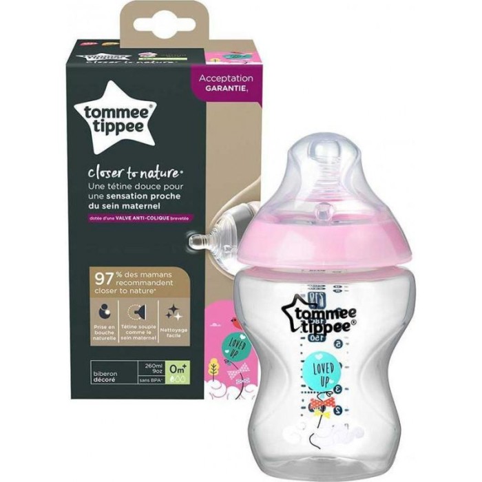 Πλαστικό Μπιμπερό Closer To Nature Μικρής Ροής 260ml Ρόζ Tommee Tippee Πλαστικό Μπιμπερό Closer To Nature Μικρής Ροής 260ml Ρόζ Tommee Tippee