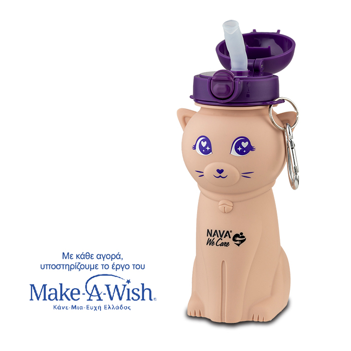 Μπουκάλι Νερού Σιλικόνης Ροζ Γάτα We Care 500ml Nava Μπουκάλι Νερού Σιλικόνης Ροζ Γάτα We Care 500ml Nava
