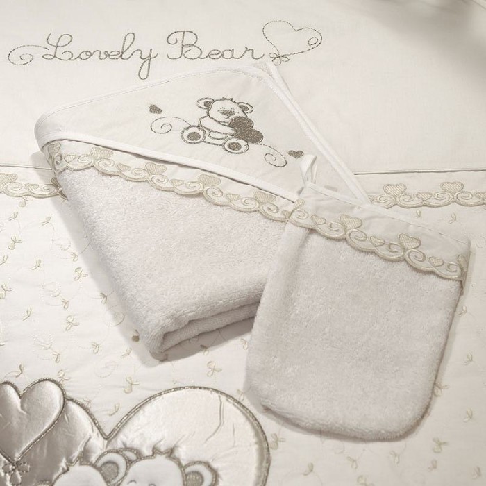 Μπουρνούζι Κάπα και Γάντι Μπάνιου Lovely Bear Cream Funna Baby