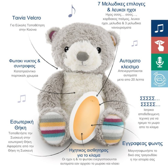 Μπρούνο Αρκουδάκι εγγραφής φωνής και αναπαραγωγή λευκών ήχων και φως Zazu Μπρούνο Αρκουδάκι εγγραφής φωνής και αναπαραγωγή λευκών ήχων και φως Zazu