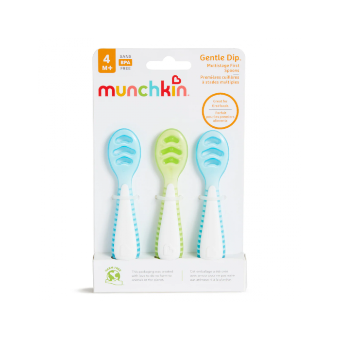 Munchkin Σετ Εκπαιδευτικά Κουταλάκια Gentle Dip Self-Feeding Blue-Green 3τμχ.