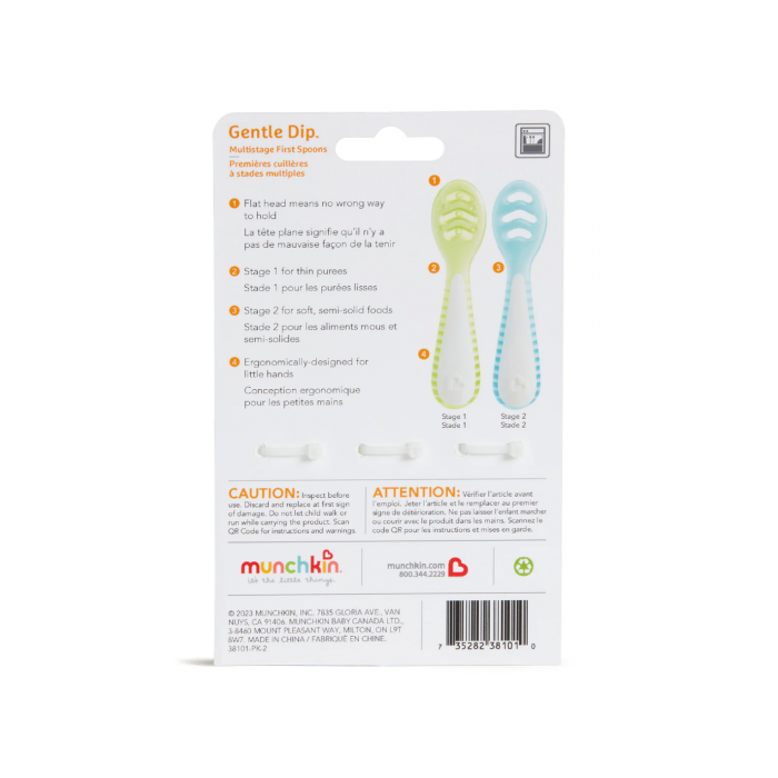 Munchkin Σετ Εκπαιδευτικά Κουταλάκια Gentle Dip Self-Feeding Blue-Green 3τμχ.