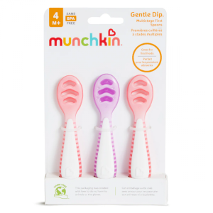 Munchkin Σετ Εκπαιδευτικά Κουταλάκια Gentle Dip Self-Feeding Pink-Purple 3τμχ.