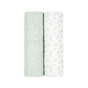 Πάνα Αγκαλιάς 80×80cm από Μουσελίνα 2τμχ Leaves Mint Kikka Boo