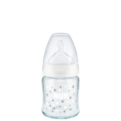 NUK First Choice Plus Μπιμπερό Γυάλινο Temperature Control 120ml με Θηλή Σιλικόνης 0-6m Λευκό NUK First Choice Plus Μπιμπερό Γυάλινο Temperature Control 120ml με Θηλή Σιλικόνης 0-6m Λευκό