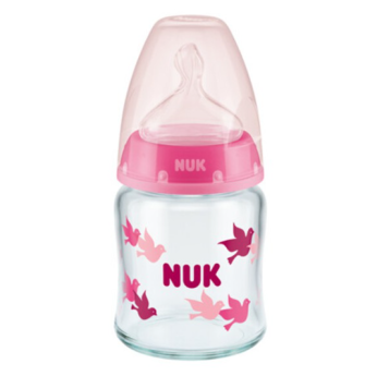 NUK First Choice Plus Μπιμπερό Γυάλινο Temperature Control 120ml με Θηλή Σιλικόνης 0-6m Ροζ NUK First Choice Plus Μπιμπερό Γυάλινο Temperature Control 120ml με Θηλή Σιλικόνης 0-6m Ροζ