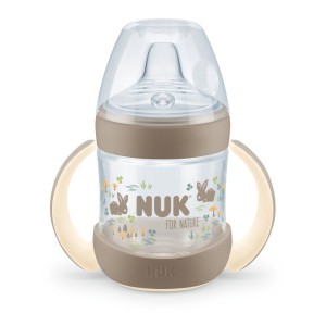 NUK For Nature Μπιμπερό Eκπαίδευσης 150 ml Temperature Control Με Στόμιο Σιλικόνης & Λαβές Μπεζ