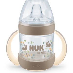 NUK For Nature Μπιμπερό Eκπαίδευσης 150 ml Temperature Control Με Στόμιο Σιλικόνης & Λαβές Μπεζ