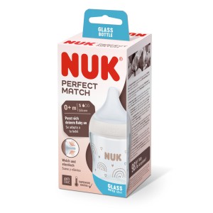 Nuk Perfect Match Μπιμπερό Γυάλινο Temperature Control 120ml Με Θηλή Σιλικόνης 0+m Rainbow