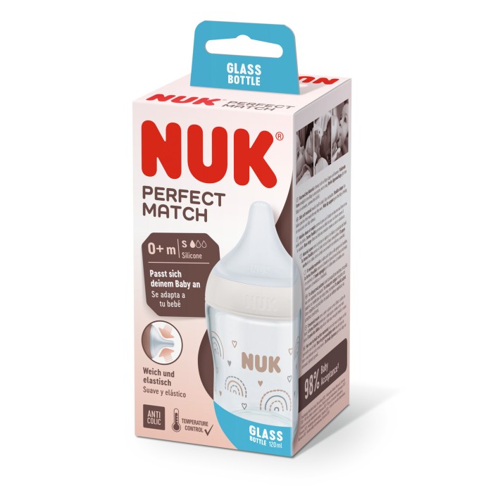 Nuk Perfect Match Μπιμπερό Γυάλινο Temperature Control 120ml Με Θηλή Σιλικόνης 0+m Rainbow Nuk Perfect Match Μπιμπερό Γυάλινο Temperature Control 120ml Με Θηλή Σιλικόνης 0+m Rainbow