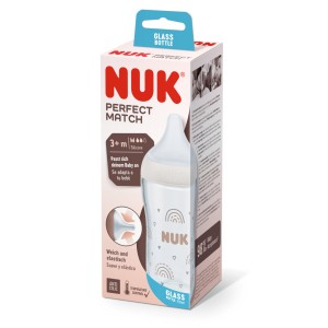 Nuk Perfect Match Μπιμπερό Γυάλινο Temperature Control 230ml Με Θηλή Σιλικόνης 3+m Rainbow