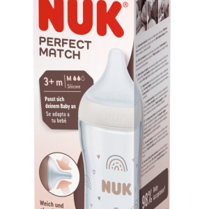 Nuk Perfect Match Μπιμπερό Γυάλινο Temperature Control 230ml Με Θηλή Σιλικόνης 3+m Rainbow