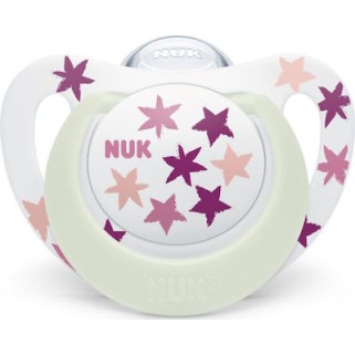 Nuk Πιπίλα Star Night Σιλικόνης 6-18m Ροζ Αστεράκια Nuk Πιπίλα Star Night Σιλικόνης 6-18m Ροζ Αστεράκια