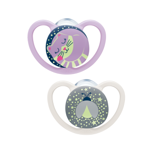 Nuk Space Night Πιπίλα Σιλικόνης Γατούλα Μέλισσα Ρόζ 0-6m 2τμχ