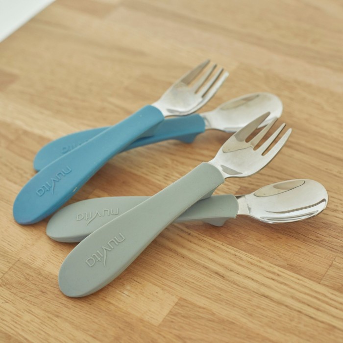 Nuvita Σετ Μαχαιροπήρουνα Με Λαβή Σιλικόνης Sage Green KiddieKit 8472