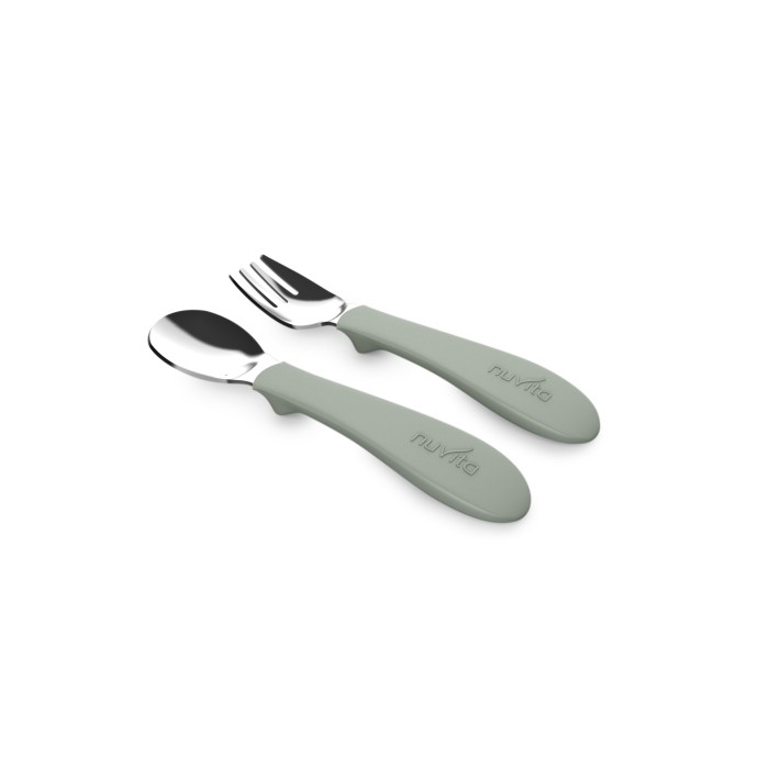 Nuvita Σετ Μαχαιροπήρουνα Με Λαβή Σιλικόνης Sage Green KiddieKit 8472
