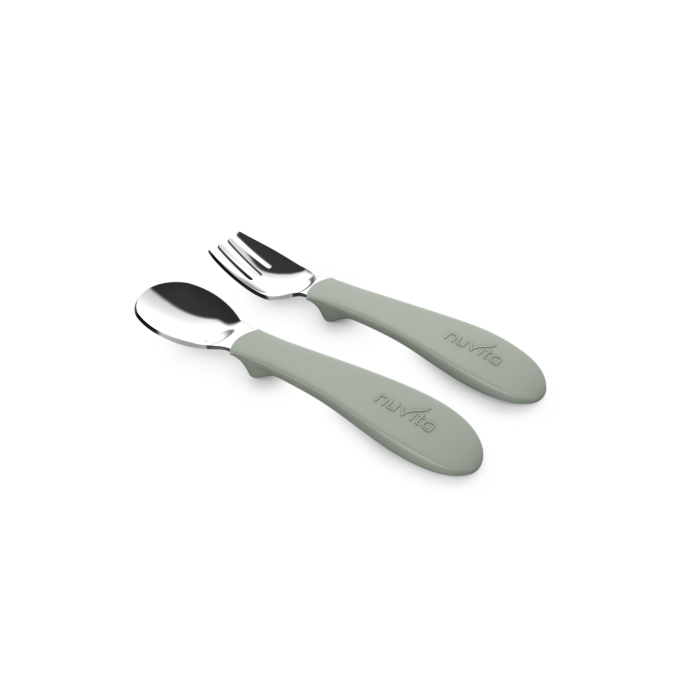 Nuvita Σετ Μαχαιροπήρουνα Με Λαβή Σιλικόνης Sage Green KiddieKit 8472