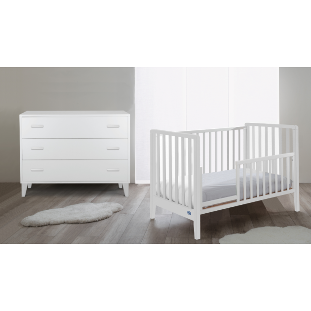 Pali Βρεφικό Σετ Win Bianco Με Λίκνο(90χ73cm) Κρεβάτι(133x73cm) Στρώματα Και Προστατευτικό Κάγκελο