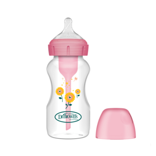 Πλαστικό Μπιμπερό με Φαρδύ Λαιμό Options+ & Θηλή Σιλικόνης 270ml Ροζ Dr. Brown's