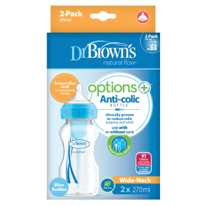 Πλαστικό Μπιμπερό με Φαρδύ Λαιμό Options+ & Θηλή Σιλικόνης Μπλε 2τμχ 270ml Dr. Brown's Πλαστικό Μπιμπερό με Φαρδύ Λαιμό Options+ & Θηλή Σιλικόνης Μπλε 2τμχ 270ml Dr. Brown's