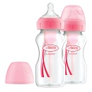 Πλαστικό Μπιμπερό με Φαρδύ Λαιμό Options+ & Θηλή Σιλικόνης Ροζ 2τμχ 270ml Dr. Brown's
