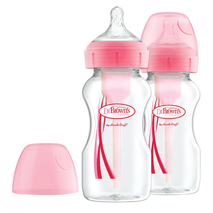 Πλαστικό Μπιμπερό με Φαρδύ Λαιμό Options+ & Θηλή Σιλικόνης Ροζ 2τμχ 270ml Dr. Brown's