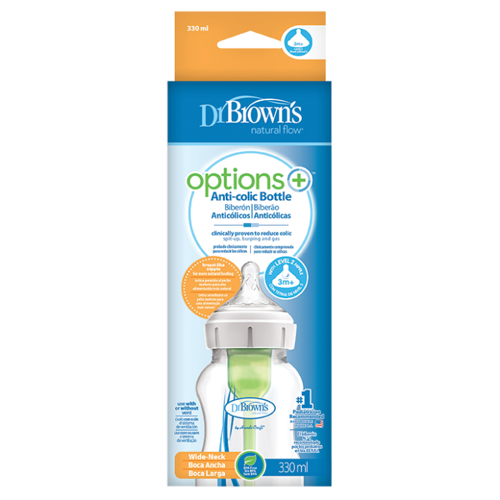 Πλαστικό Μπιμπερό με Φαρδύ Λαιμό Options+ & Θηλή Σιλικόνης 330ml Dr. Brown's