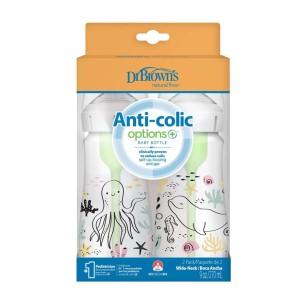 Πλαστικό Μπιμπερό με Φαρδύ Λαιμό Options+ & Θηλή Σιλικόνης Ωκεανός 2τμχ 270ml Dr. Brown's