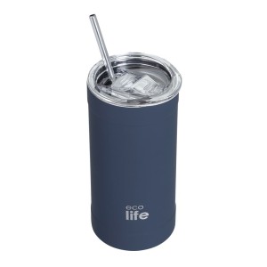 Ποτήρι Θερμό Με Ανοξείδωτο Καλαμάκι Sapphire Blue Coffee Thermos 500ml Eco Life