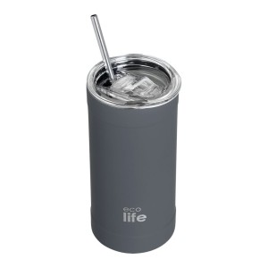 Ποτήρι Θερμό Με Ανοξείδωτο Καλαμάκι Stone Grey Coffee Thermos 500ml Eco Life