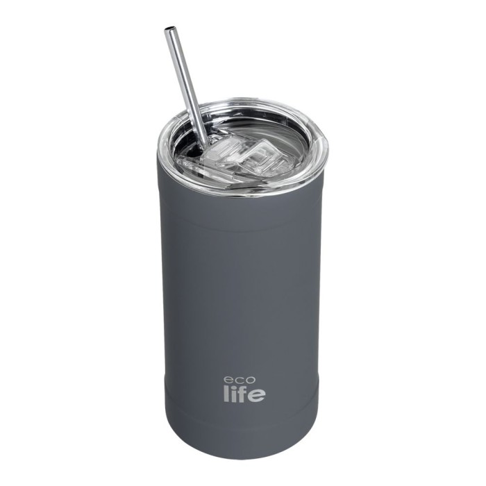 Ποτήρι Θερμό Με Ανοξείδωτο Καλαμάκι Stone Grey Coffee Thermos 500ml Eco Life Ποτήρι Θερμό Με Ανοξείδωτο Καλαμάκι Stone Grey Coffee Thermos 500ml Eco Life