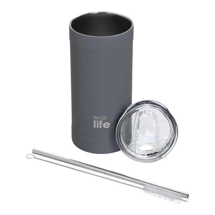 Ποτήρι Θερμό Με Ανοξείδωτο Καλαμάκι Stone Grey Coffee Thermos 500ml Eco Life Ποτήρι Θερμό Με Ανοξείδωτο Καλαμάκι Stone Grey Coffee Thermos 500ml Eco Life