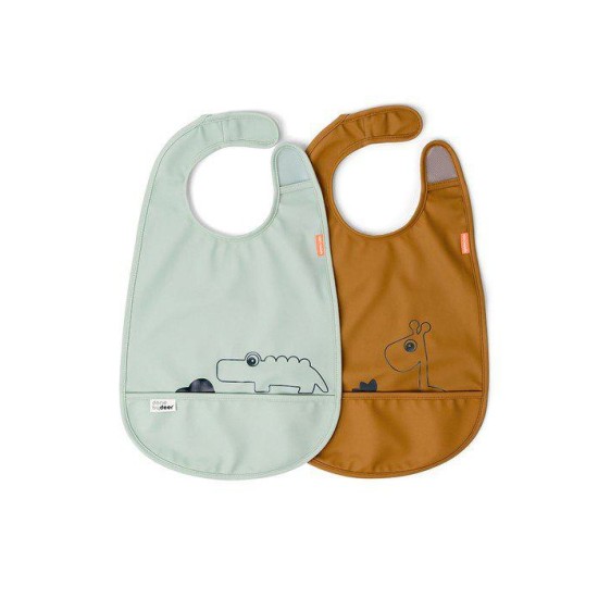 Σαλιάρα Με Βέλκρο Σετ 2τμχ Friends Mustard - Green Done By Deer