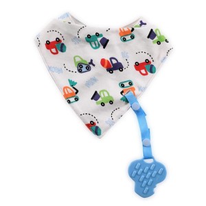 Σαλιάρα Μπαντάνα Με Μασητικό Και Κορδέλα Μπλε Αυτοκινητάκια Lorelli