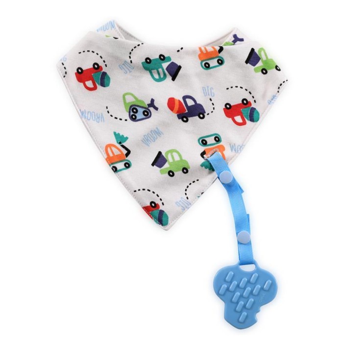 Σαλιάρα Μπαντάνα Με Μασητικό Και Κορδέλα Μπλε Αυτοκινητάκια Lorelli