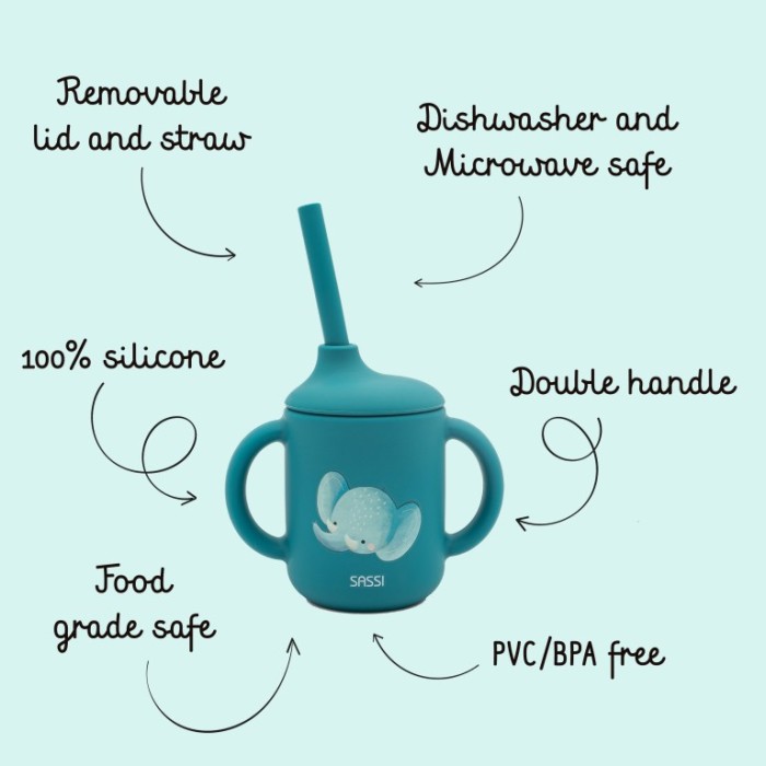 Sassi Κύπελλο Σιλικόνης Με Χερούλια Και Καλαμάκι Chewy The Elephant