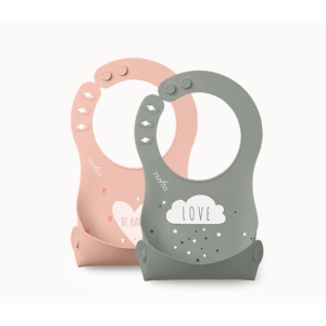 Σετ 2τμχ Σαλιάρες Σιλικόνης Roll Up 4370 English Rose/Sage Green Nuvita