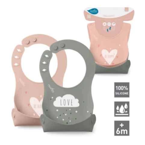 Σετ 2τμχ Σαλιάρες Σιλικόνης Roll Up 4370 English Rose/Sage Green Nuvita Σετ 2τμχ Σαλιάρες Σιλικόνης Roll Up 4370 English Rose/Sage Green Nuvita