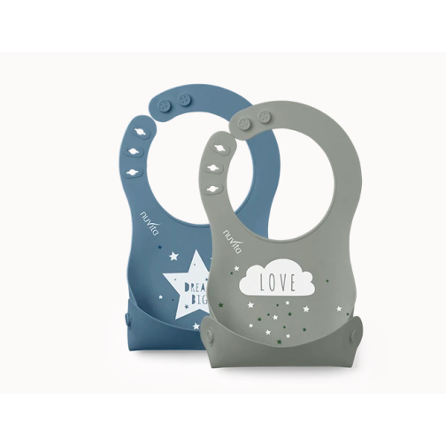 Σετ 2τμχ Σαλιάρες Σιλικόνης Roll Up 4370 Power Blue/Sage Green Nuvita