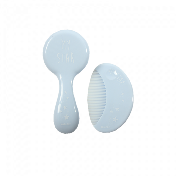 Σετ Βούρτσα – Χτένα με Φυσική Τρίχα Γαλάζιο Minene