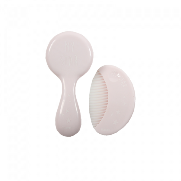 Σετ Βούρτσα – Χτένα με Φυσική Τρίχα Ανοιχτό Ροζ Minene