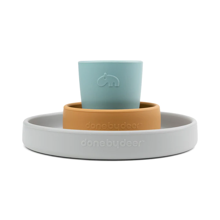 Σετ Φαγητού Σιλικόνης Elphee  Γκρι - Μουσταρδί - Μπλε Done by Deer