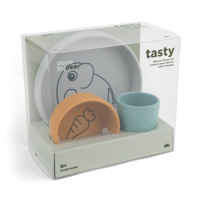 Σετ Φαγητού Σιλικόνης Elphee  Γκρι - Μουσταρδί - Μπλε Done by Deer