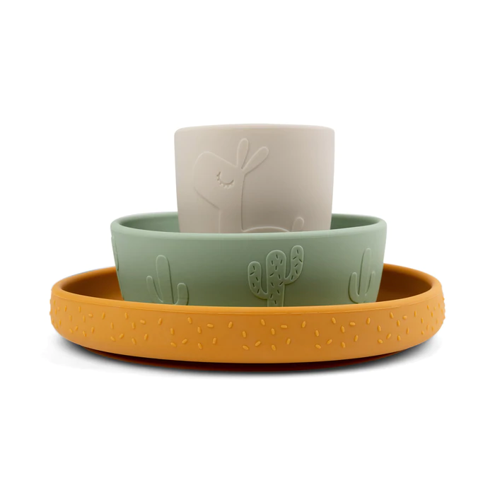 Σετ Φαγητού Σιλικόνης Stick & Stay Lalee Green - Mustard - Sand Done by Deer