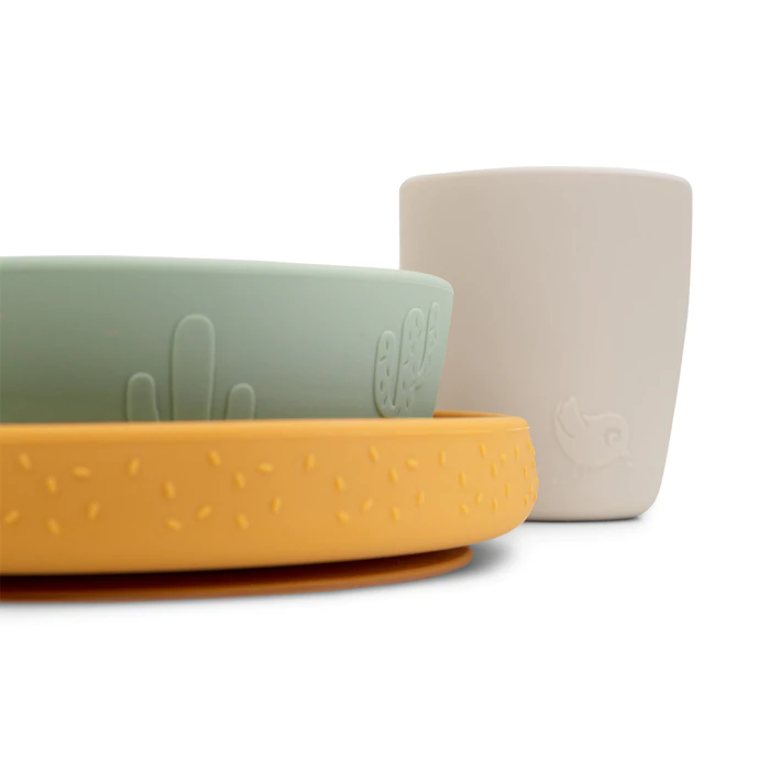 Σετ Φαγητού Σιλικόνης Stick & Stay Lalee Green - Mustard - Sand Done by Deer