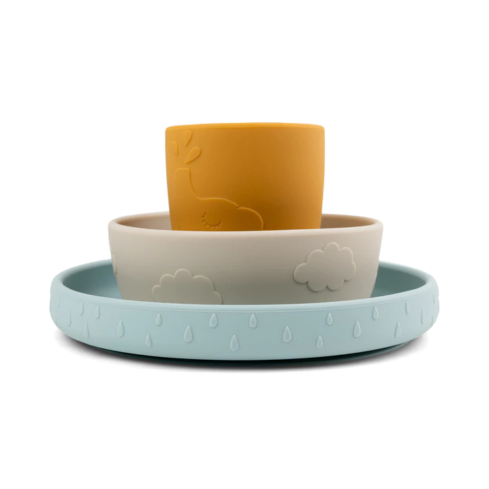 Σετ Φαγητού Σιλικόνης Stick & Stay Deer Friends Mustard - Sand - Blue Done by Deer