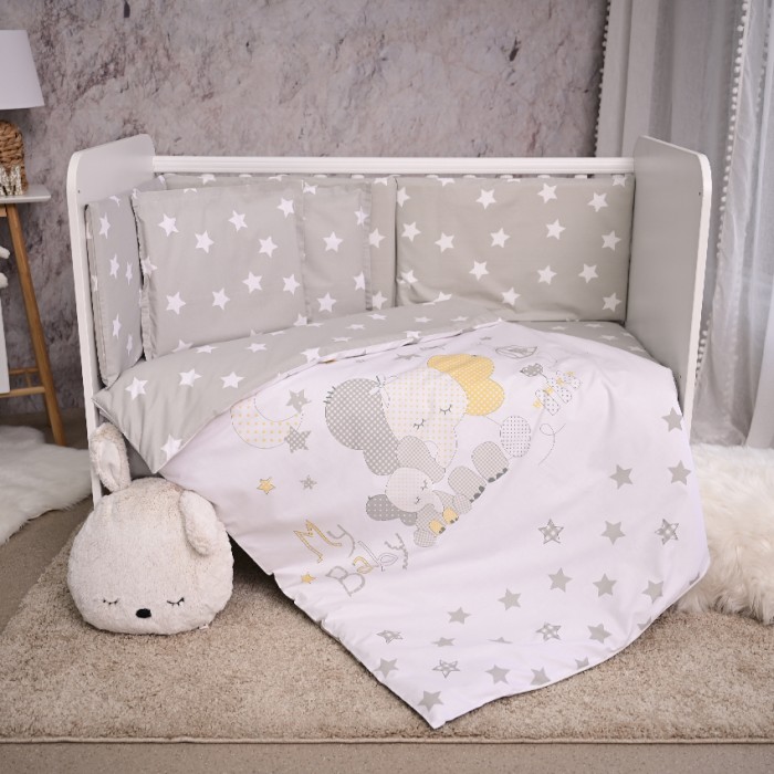 Σετ Προίκας Μωρού Για Κούνια  Smile Elephant Grey Stars 60/120 Lorelli